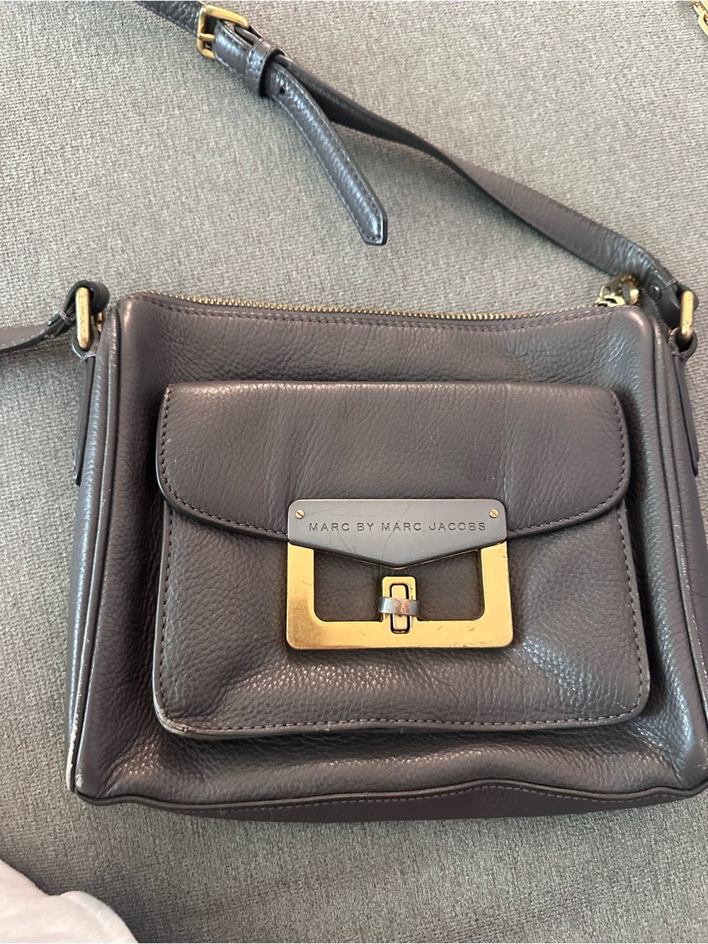 Marc by Marc Jacobs Gray Leather Crossbody with Gold Hardware